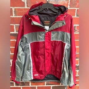Stearns Dry Wear Zip & Snap Hooded Red & Gray XL Waterproof Nylon Windbreaker